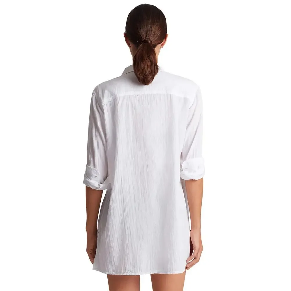 Lauren Ralph Lauren Crushed Cotton Cover-Up Shirt In White